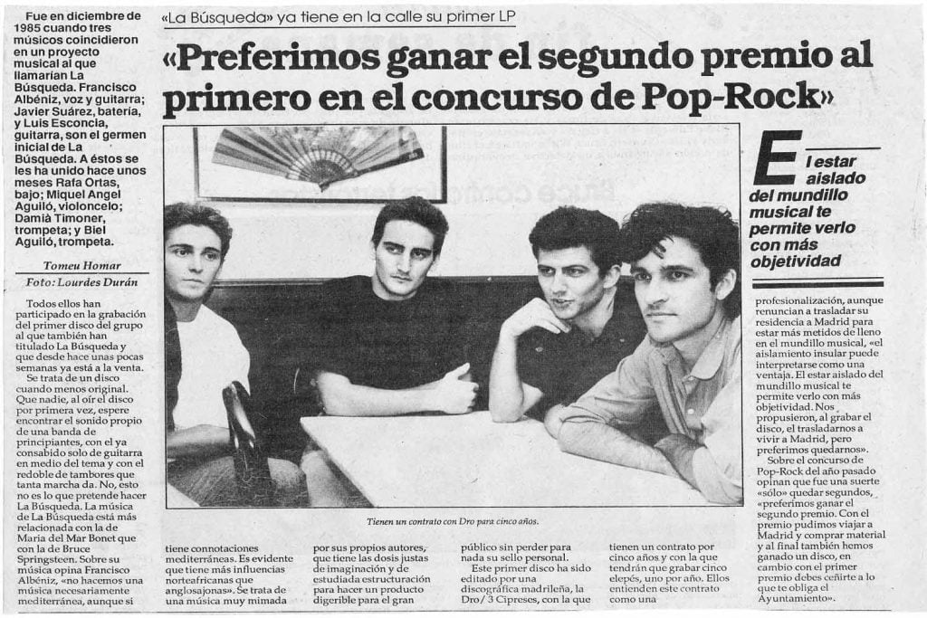 La Búsqueda - Concurso Pop Rock Palma años 80 - Mallorca Music Magazine